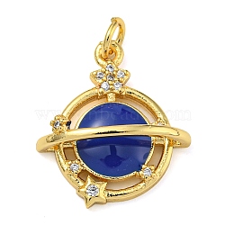 Rack Plating Brass Micro Pave Clear Cubic Zirconia Pendants, with Enamel and Jump Ring, Lead Free & Cadmium Free, Long-Lasting Plated, Planet, Real 18K Gold Plated, 20.5x18x7mm, Hole: 3mm(KK-Z063-33G)