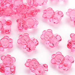 Transparent Acrylic Pendants, Faceted, Bear, Hot Pink, 19.5x13.5x10.5mm, Hole: 1.5mm, about 400pcs/500g(TACR-S151-01B-705)