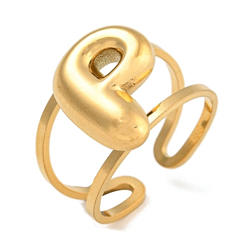 304 Stainless Steel Finger Ring, Real 18K Gold Plated Cuff Ring, Letter P, Inner Diameter: 18mm, Letter: 14~15x6.5~19mm