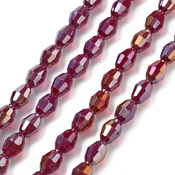 Transparent Electroplate Glass Beads Strands, Faceted, Oval, Brown, 8.5x5.5mm, Hole: 1.2mm, about 70pcs/strand, 20.87~23.23''(53~59cm)