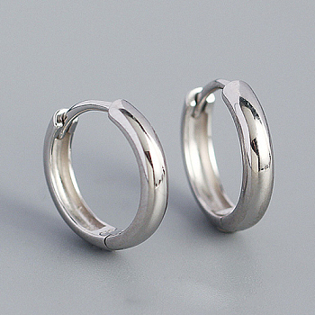 Rhodium Plated Plain 925 Sterling Hoop Earrings, Ring, Platinum, 3mm, Inner Diameter: 8mm