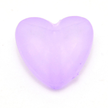 Opaque Acrylic Beads, Frosted, Heart, Lilac, 12x12.5x7mm, Hole: 1.6mm
