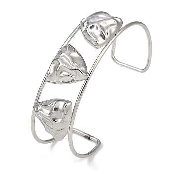 Non-Tarnish 304 Stainless Steel Wide Textured Open Cuff Bangles, Heart, 2-1/2~2-3/4 inch(6.5~7cm)x1-7/8 inch(4.7cm)