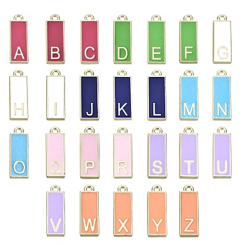 26Pcs 26 Style Alloy Enamel Pendants, Cadmium Free & Lead Free, Rectangle with Initial Letters, Light Gold, Letter A~Z, 23.5x8x2mm, Hole: 1.8mm, 1pc/style
