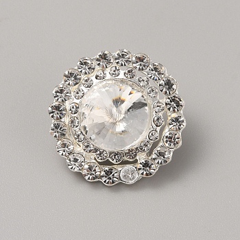 1-Hole Alloy Rhinestone Shank Buttons, Garment Accessories, Flat Round, Crystal, 20x10.5mm, Hole: 2.5mm