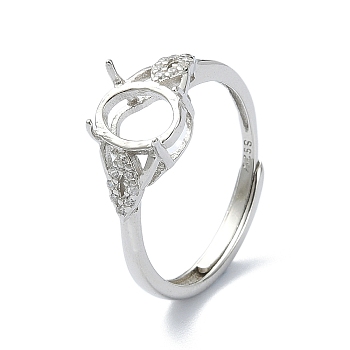 Adjustable 925 Sterling Silver Ring Components, with Cubic Zirconia, Real Platinum Plated, 1.5~3mm, US Size 6(16.5mm)