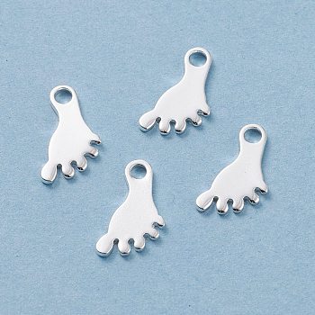 201 Stainless Steel Charms, Footprint, Silver, 13x7x1mm, Hole: 2mm
