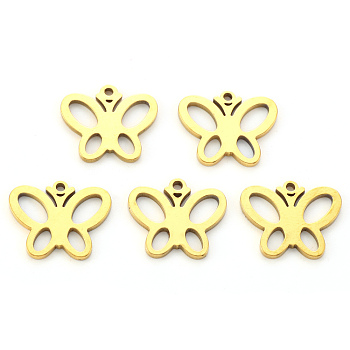 Vacuum Plating 304 Stainless Steel Charms, Laser Cut, Butterfly, Golden, 12x15x1mm, Hole: 1mm