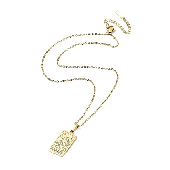 Rectangle with Twelve Constellations Pendant Necklaces, 304 Stainless Steel Cable Chains Necklaces, Golden, Sagittarius, 15.98 inch(40.6cm)