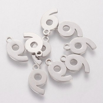 201 Stainless Steel Charms, Num.9, 13x7.5x1.1mm
