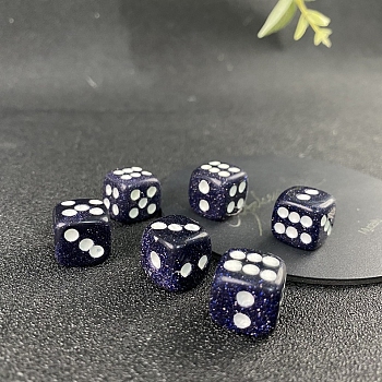 Natural Blue Goldstone Classical 6-sided Dice, Reiki Energy Stone Toy, Cube, 15x15x15mm