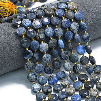 Natural Dumortierite Beads Strands, Faceted Hexagonal Cut, Flat Round, with Seed Beads, 10~10.5x6mm, Hole: 1mm, about 31~32pcs/strand, 15.35''~15.55''(39~39.5cm)