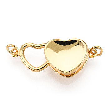 925 Sterling Silver Box Clasps, with S925 Stamp, Heart, Real 18K Gold Plated, 24x8.5x5mm, Hole: 1.4mm, Small Heart: 10.5x7x1mm.