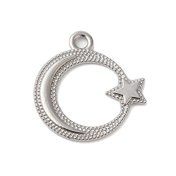 Non-Tarnish 304 Stainless Steel Pendants, Noon with Star Charm, Stainless Steel Color, 19x19x2mm, Hole: 1.8mm