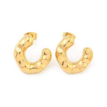 304 Stainless Steel Ear Studs, Stud Earrings for Women, C-Shaped, Golden, 19x17mm