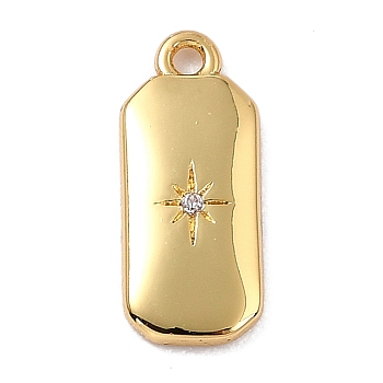 Brass Micro Pave Cubic Zirconia Charms, Long-Lasting Plated, Real 18K Gold Plated, Octagon with Star, Clear, 14x6x1.5mm, Hole: 1.2mm