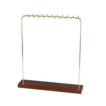 Iron Necklaces Display Stand, with Wood Base, Brown, 7x34x38.5cm