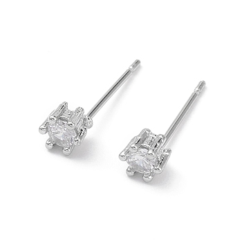 Rack Plating Brass Cubic Zirconia Stud Earrings for Women, Long-Lasting Plated, Lead Free & Cadmium Free, Platinum, 4x4.5x3.5mm, Pin: 0.8mm