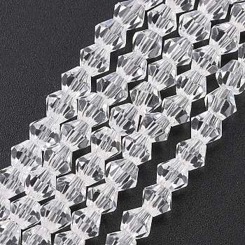 Transparent Glass Beads Strands, Faceted, Bicone, Clear, 6x6mm, Hole: 1mm, about 45~47pcs/strand, 9.65~9.84 inch(24.5~25cm)