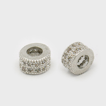 Brass Cubic Zirconia Beads, Rondelle, Platinum, 4x6mm, Hole: 3mm