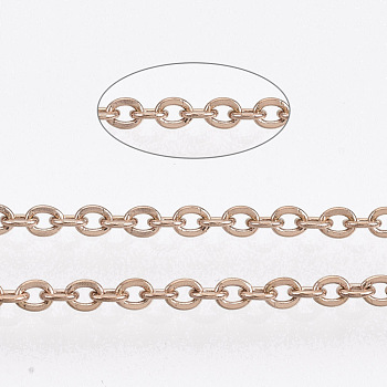 3.28 Feet 304 Stainless Steel Cable Chains, Soldered, Flat Oval, Rose Gold, 3x2x0.5mm