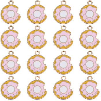 50Pcs Light Gold Plated Alloy Enamel Pendants, Donut, Pink, 18.5x14.5x1.2mm, Hole: 1.8mm