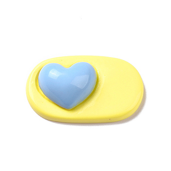 Cute Opaque Resin Cabochons, Oval with Heart, Yellow, 22.5x37x10mm