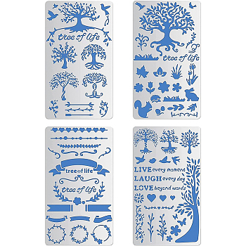 Steel Cutting Dies Stencils, for DIY Scrapbooking/Photo Album, Decorative Embossing DIY Paper Card, Tree of Life Pattern, 10.1x17.7x0.05cm, 4styles, 1pc/style, 4pcs/set