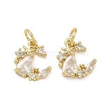 Brass Micro Pave Clear Cubic Zirconia Pendants, Cadmium Free & Lead Free, Rack Plating, Long-Lasting Plated, Moon Charms, Real 18K Gold Plated, 12x10.5x3mm, Hole: 3.5mm(KK-D228-17G)