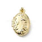 Brass Micro Pave Clear Cubic Zirconia Locket Pendants, Oval with Pattern Charms, Rack Plating, Long-Lasting Plated, Cadmium Free & Lead Free, Real 18K Gold Plated, 27x17.5x8.5mm, Hole: 4.5x3mm(KK-L262-07G)