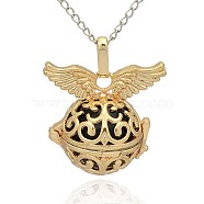 Golden Tone Brass Hollow Round Cage Pendants, with No Hole Spray Painted Brass Round Beads, Black, 31x30x21mm, Hole: 3x8mm(KK-J234-02G)
