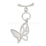 Brass Micro Pave Clear Cubic Zirconia Toggle Clasps, with Shell, Butterfly, Platinum, Bar: 8x18x3mm, Hole: 1.5mm, Butterfly: 40.5mm, Hole: 1.3mm(KK-N254-86P)