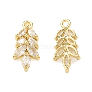 Clear Glass Pendnants, with Brass Findings, Leaf Charms, Real 18K Gold Plated, 16.5x8x3mm, Hole: 1.4mm(KK-P228-32G)
