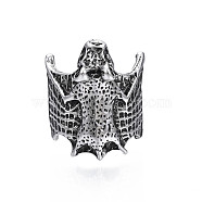 Gothic Punk Bat Alloy Open Cuff Ring for Women, Cadmium Free & Lead Free, Antique Silver, US Size 5 1/2(16.1mm)(RJEW-T009-56AS)