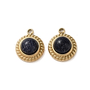 Synthetic Blue Goldstone Half Round Charms, with 304 Stainless Steel Findings, Real 14K Gold Plated, 12.5x10.5x5.5mm, Hole: 1.5mm(STAS-L022-399G-02)
