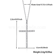 Cross Rhodium Plated 925 Sterling Silver Micro Pave Clear Cubic Zirconia Pendant Necklaces, Platinum, 17.72 inch(45cm), Pendant: 23x15mm(RV3627-1)