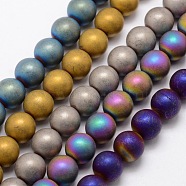 Electroplate Non-magnetic Synthetic Hematite Beads Strands, Matte Style, Round, Mixed Color, 6mm, Hole: 1mm, about 70pcs/strand, 15.7 inch(G-R363-6mm-M)