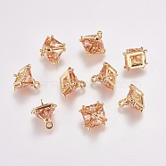 Brass Charms, with Cubic Zirconia, Real 18K Gold Plated, Sandy Brown, 11x8x8mm, Hole: 1mm(KK-P138-02D)