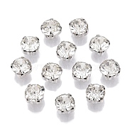 Sew on Rhinestone, Glass Rhinestone, Montee Beads, with Brass Prong Settings, Garments Accessories, Flat Round, Platinum, 7x5.5mm, about 720pcs/bag(KK-S324-06A)