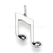 Tibetan Style Alloy Pendants, Musical Note, Cadmium Free & Lead Free, Antique Silver, 26x14.5x4.5mm, Hole: 2x3mm, about 790pcs/1000g(TIBE-S309-40AS-RS)