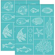 Self-Adhesive Silk Screen Printing Stencil, for Painting on Wood, DIY Decoration T-Shirt Fabric, Turquoise, Fish Pattern, 280x220mm(DIY-WH0338-074)