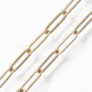 3.28 Feet Brass Paperclip Chains, Flat Oval, Drawn Elongated Cable Chains, Soldered, Cadmium Free & Nickel Free & Lead Free, Real 16K Gold Plated, 9x3x0.7mm(X-CHC-S008-001A-G-NR)