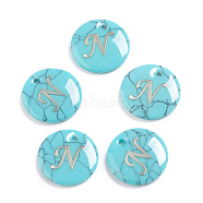 Synthetic Turquoise Charms, with Plastic Letter, Flat Round, Letter.N, 15x2mm, Hole: 1.5mm(G-L561-001N)