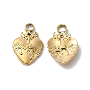 Ion Plating(IP) 304 Stainless Steel Pendant, Heart Charm, Real 18K Gold Plated, 17x11x2.5mm, Hole: 2.5mm(STAS-H212-36G)