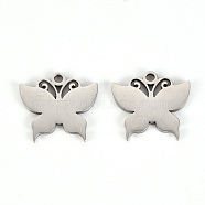 201 Stainless Steel Pendants, Laser Cut, Butterfly, Stainless Steel Color, 14.5x15.5x1mm, Hole: 1.6mm(STAS-Q238-018A)