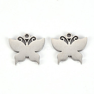 Non-Tarnish 201 Stainless Steel Pendants, Laser Cut, Butterfly, Stainless Steel Color, 14.5x15.5x1mm, Hole: 1.6mm(STAS-Q238-018A)