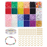 DIY Bracelet Making Kit, Including 12/0 Glass Seed Beads, Handmade Polymer Clay Beads, Acrylic Beads, Iron Bead Tips & Jump Ring, Alloy Clasp, Elastic Thread, Mixed Color, Beads: about 9680pcs/set(DIY-YW0004-41)