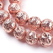 Electroplated Natural Lava Rock Bead Strands, Round, Bumpy, Rose Gold Plated, 10~10.5mm, Hole: 1.5mm, about 39pcs/strand, 15.35 inch(39cm)(G-E429-01-10mm-RG)