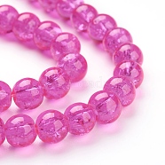 Crackle Glass Beads Strands, Round, Fuchsia, 6mm, Hole: 1.3~1.6mm, about 133pcs/strand, 31.4 inch(X-CCG-Q001-6mm-08)