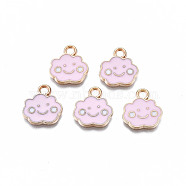 Alloy Enamel Charms, Cloud, with Smile Face, Light Gold, Pink, 13x12x1mm, Hole: 1.8mm(ENAM-S121-072B)